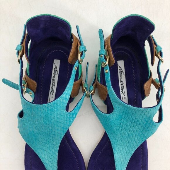 Brian Atwood leather colorblock teal purple brown strappy  caprese thong sandals - Picture 5 of 11